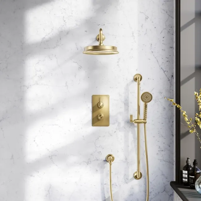 Corrib Premium Brushed Brass Round Thermostatic Shower Set