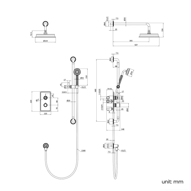 Corrib Premium Brushed Brass Round Thermostatic Shower Set