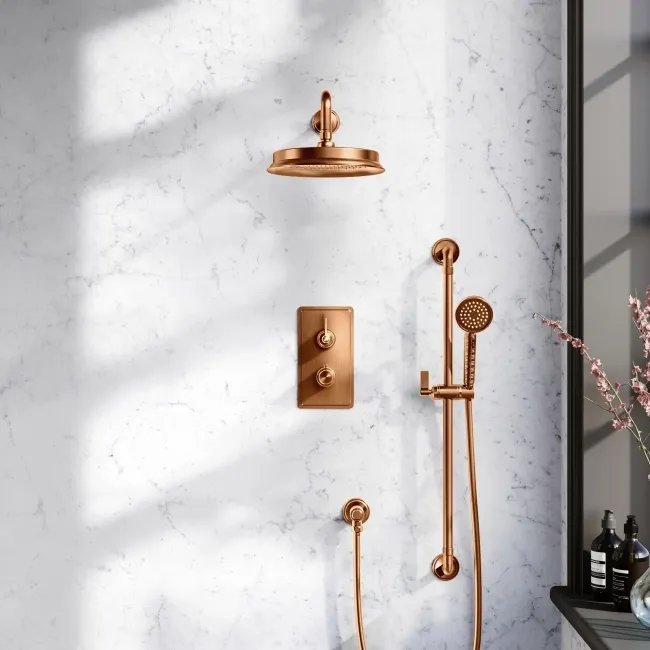 Corrib Premium Brushed Copper Round Thermostatic Shower Set