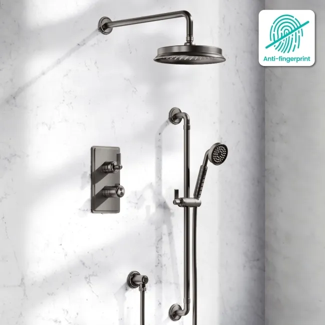 Corrib Premium Brushed Gunmetal Round Thermostatic Shower Set