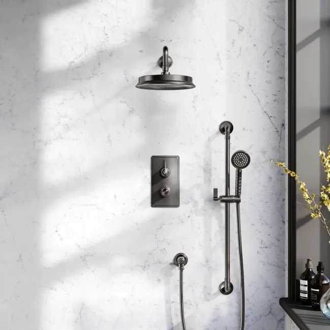 Corrib Premium Brushed Gunmetal Round Thermostatic Shower Set
