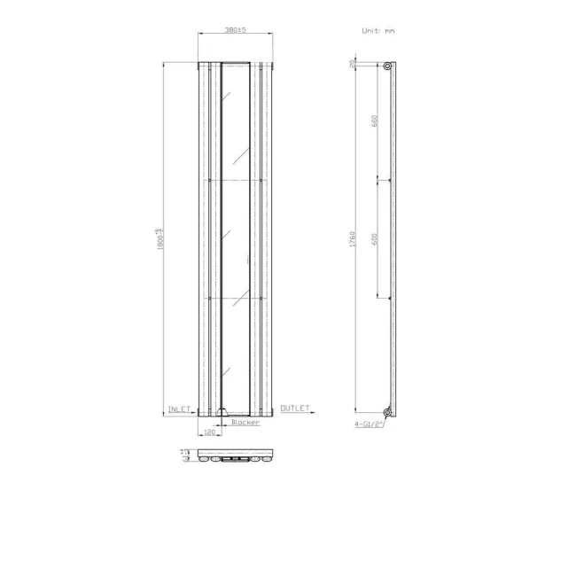 Marseille Anthracite Single Vertical Mirror Radiator 1800x380mm