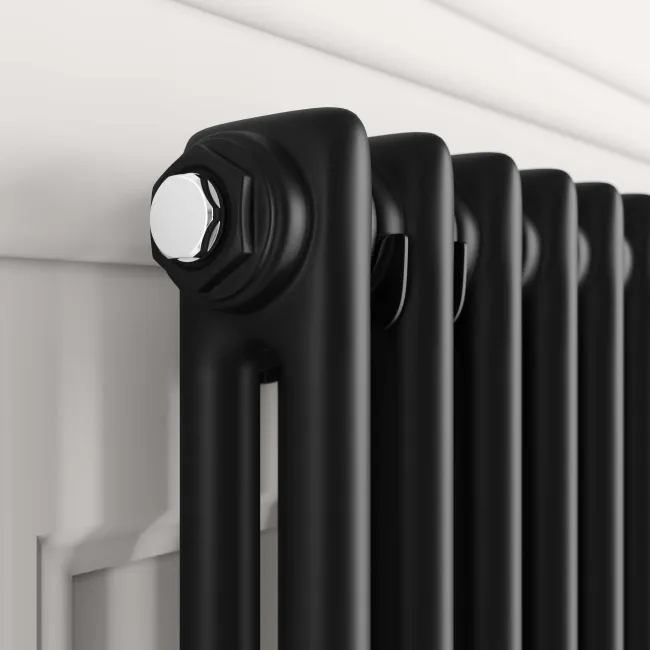 Athens Matt Black Double Column Vertical Traditional Radiator 1500x290mm