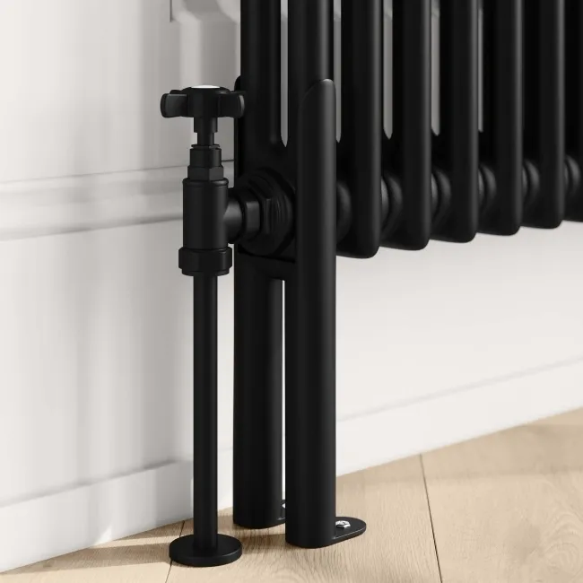 Athens Matt Black Double Column Vertical Traditional Radiator 1500x380mm