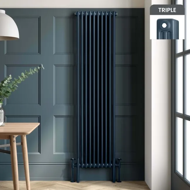 Athens Inky Blue Triple Column Vertical Traditional Radiator 1800x470mm