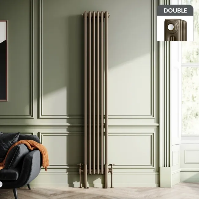 Athens Antique Gold Double Column Vertical Traditional Radiator 1800x290mm