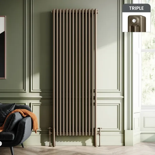 Athens Antique Gold Triple Column Vertical Traditional Radiator 1800x650mm