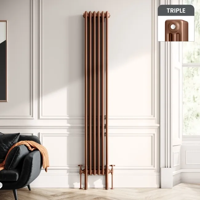 Athens Antique Copper Triple Column Vertical Traditional Radiator 1800x290mm