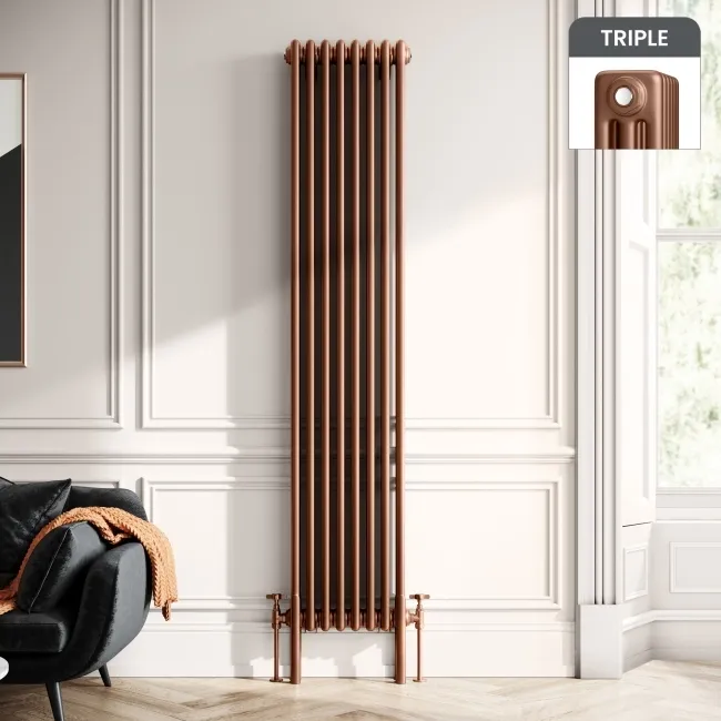 Athens Antique Copper Triple Column Vertical Traditional Radiator 1800x380mm