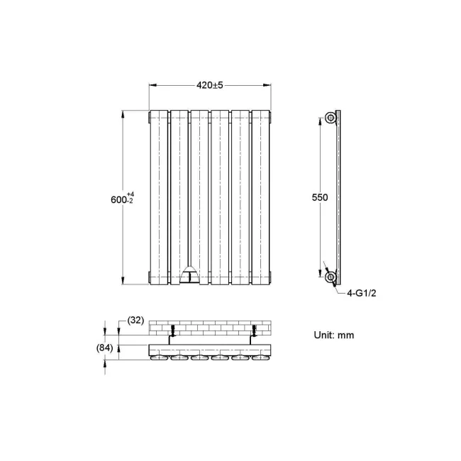 Faro Anthracite Single Flat Panel Horizontal Radiator 600x420mm