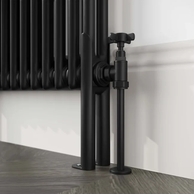 Athens Matt Black Double Column Horizontal Traditional Radiator 750x605mm