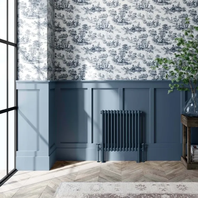 Athens Inky Blue Double Column Horizontal Traditional Radiator 600x605mm