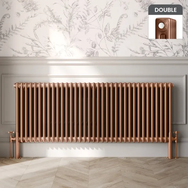Athens Antique Copper Double Column Horizontal Traditional Radiator 600x1595mm
