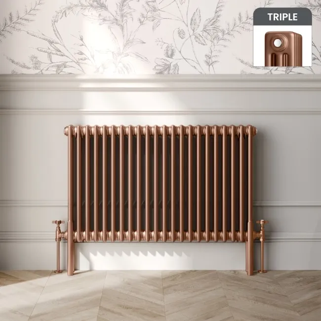 Athens Antique Copper Triple Column Horizontal Traditional Radiator 600x1010mm