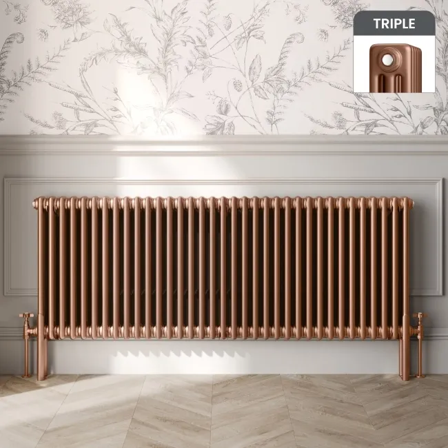 Athens Antique Copper Triple Column Horizontal Traditional Radiator 600x1595mm