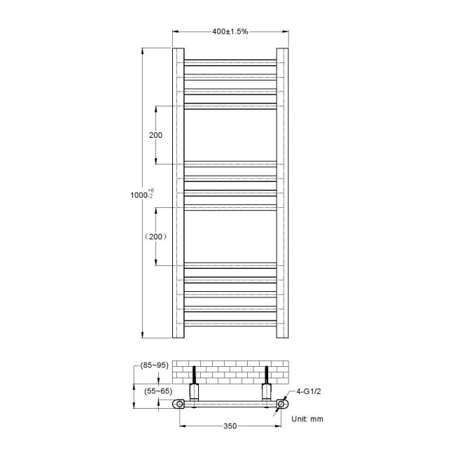 Barcelona Anthracite Straight Heated Towel Rail 1000x400mm