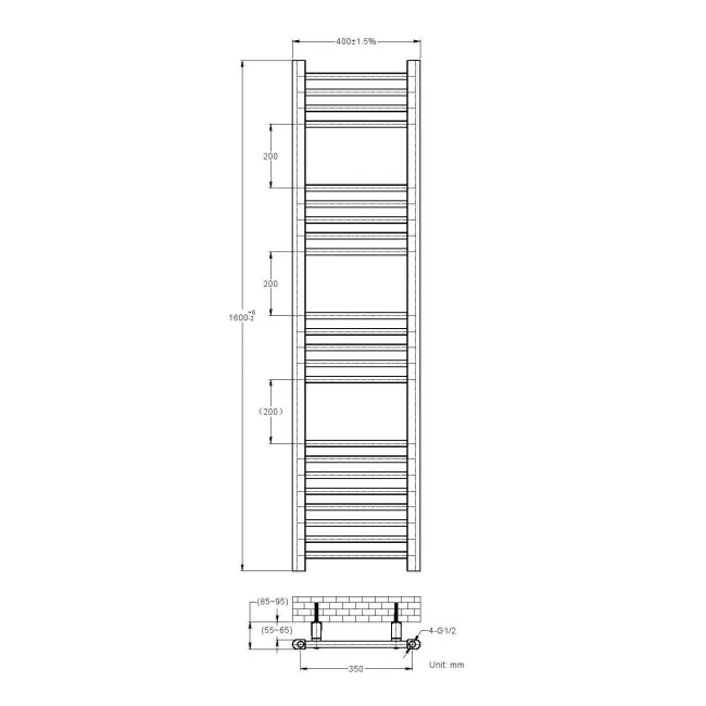 Barcelona Anthracite Straight Heated Towel Rail 1600x400mm