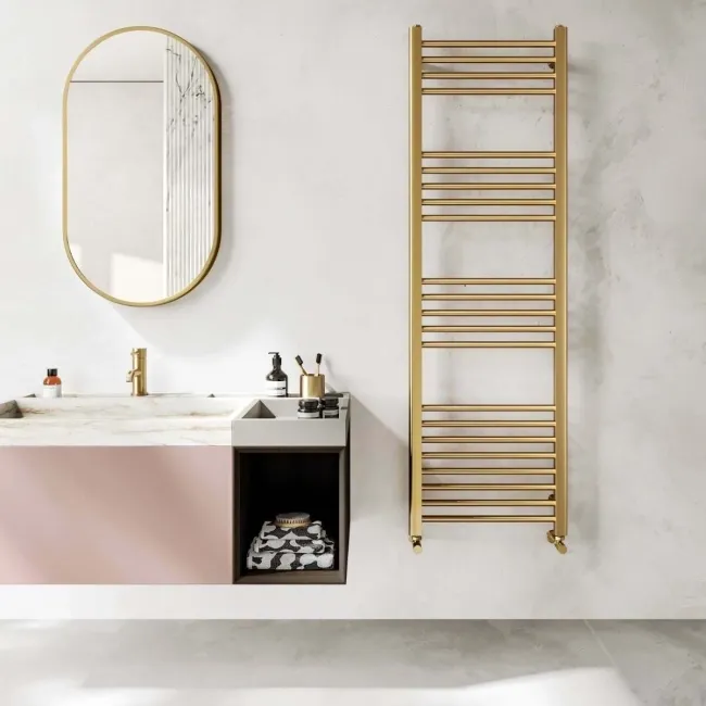Barcelona Brushed Brass Straight Heated Towel Rail 1600x500mm