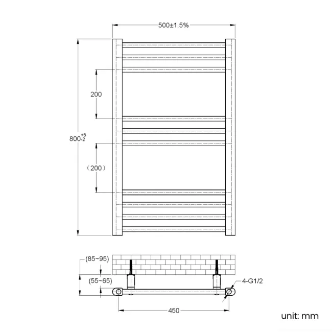 Barcelona Antique Gold Straight Heated Towel Rail 800x500mm