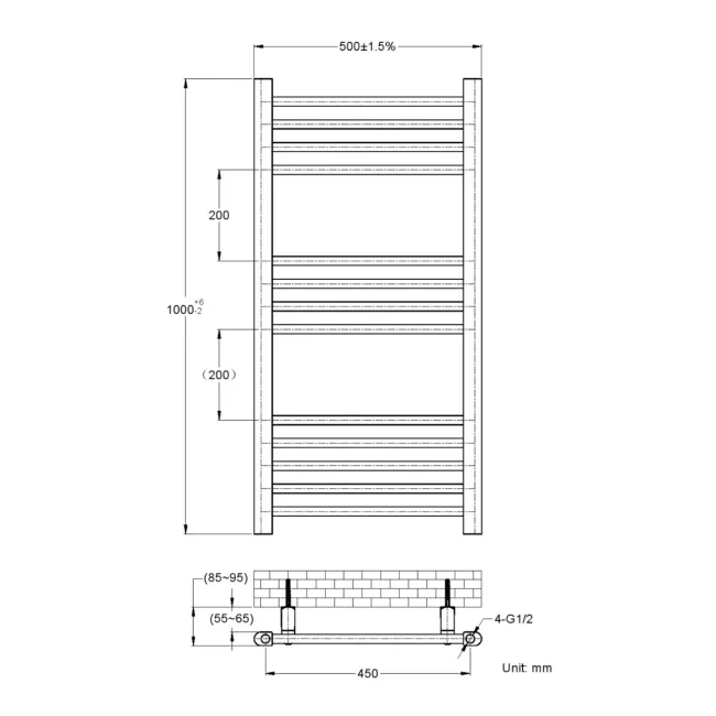 Barcelona Antique Gold Straight Heated Towel Rail 1000x500mm