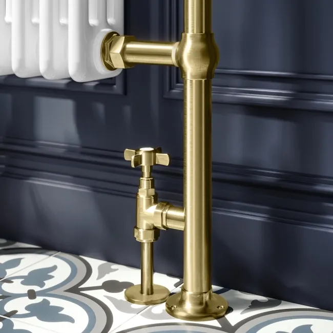 Gibraltar Medium Brushed Brass Traditional Heated Towel Radiator (With Overhanging Rail)
