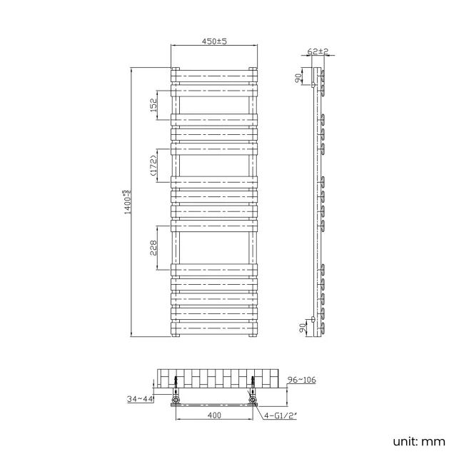 Santorini Chrome Flat Panel Heated Towel Rail 1400x450mm