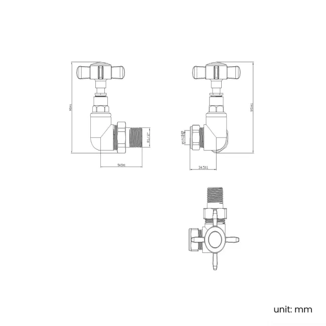 Antique Gold Corner Traditional Manual Radiator Valves (Pair) Standard 15mm