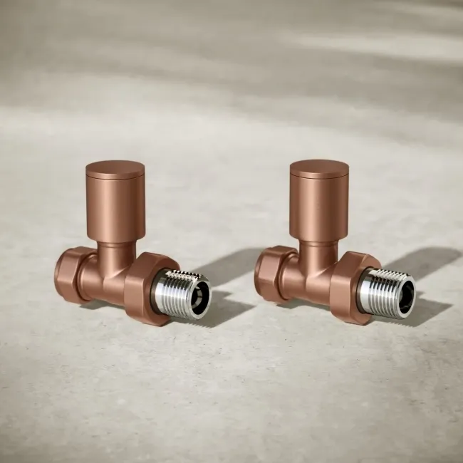Antique Copper Straight Manual Radiator Valves (Pair) Standard 15mm