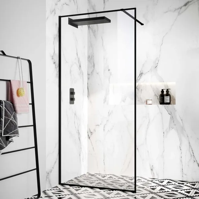Munich Matt Black Framed Easy Clean 8mm Wet Room Shower Glass Panel 900mm