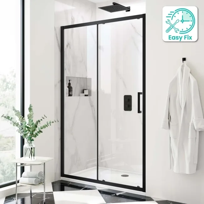 Hamburg Matt Black Easy Clean 8mm Sliding Shower Door 1200mm - Easy Fix Feature