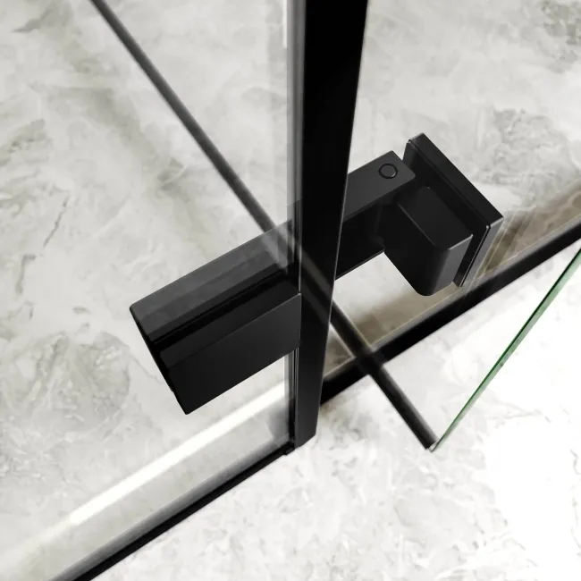 Helsinki Matt Black Premium Easy Clean 8mm Hinged Shower Door 1400mm