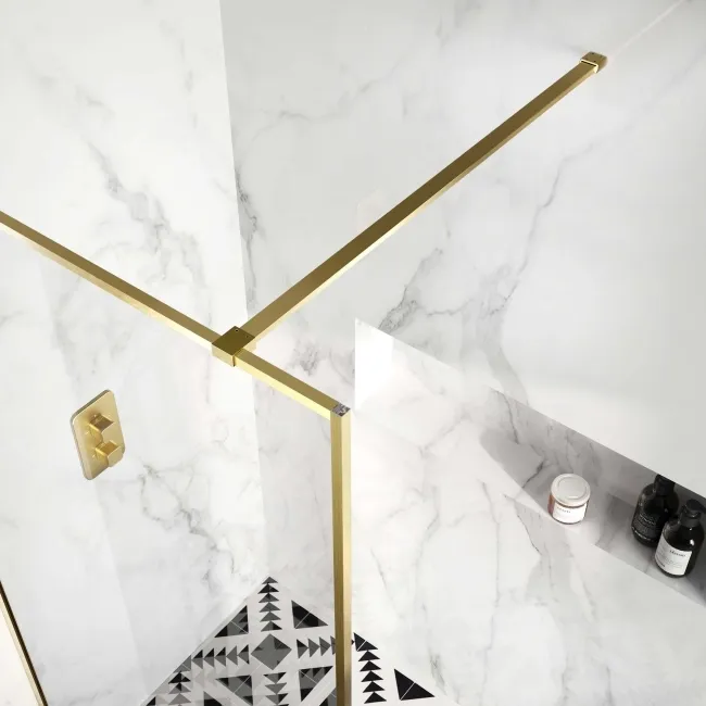 Munich Brushed Brass Framed Easy Clean 8mm Wet Room Shower Glass Panel 900mm