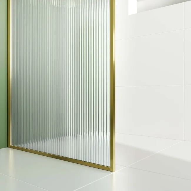 Munich Fluted Effect Brushed Brass Easy Clean 8mm Wet Room Shower Glass Panel 800mm