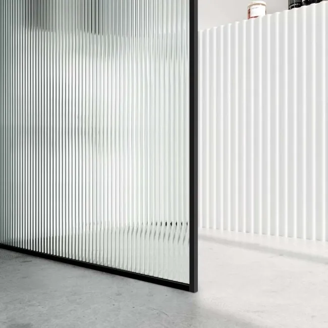 Munich Fluted Effect Matt Black Framed Easy Clean 8mm Wet Room Shower Glass Panel 1200mm