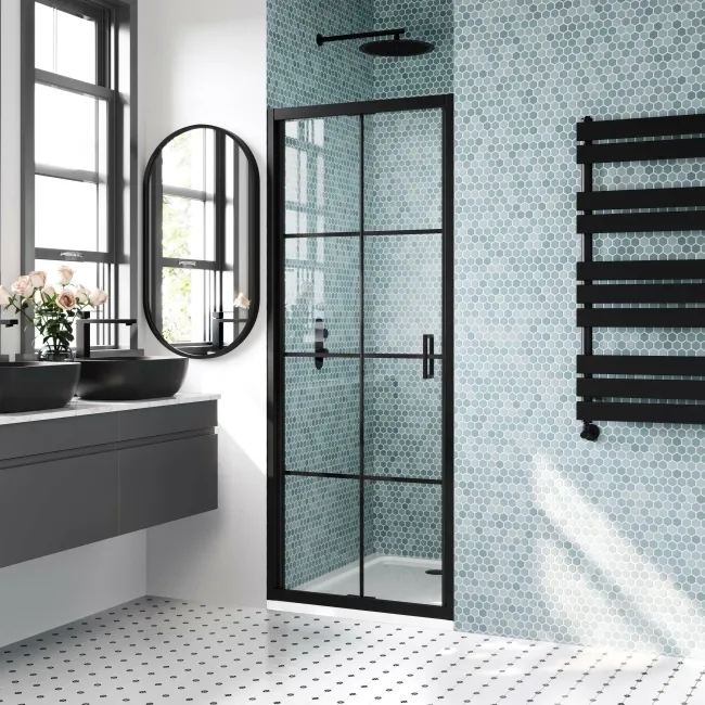 London Matt Black Grid 6mm Bifold Shower Door 760mm