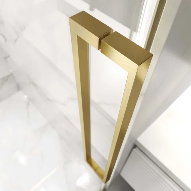 Helsinki Brushed Brass Premium Easy Clean 8mm Hinged Shower Door 1400mm