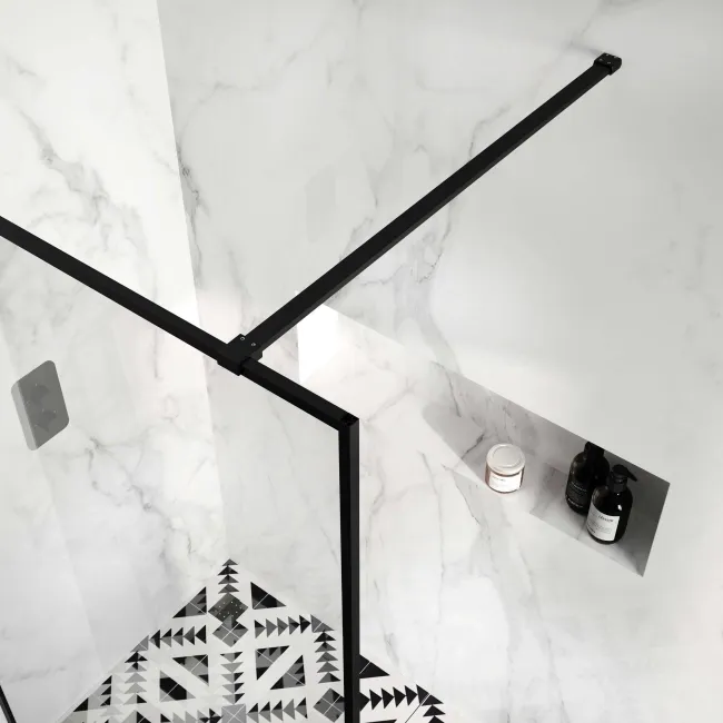 Munich Matt Black Framed Easy Clean 8mm Wet Room Shower Glass Panel 1400mm