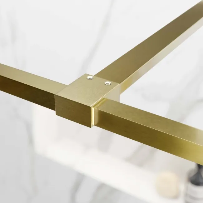 Munich Brushed Brass Framed Easy Clean 8mm Wet Room Shower Glass Panel 1400mm