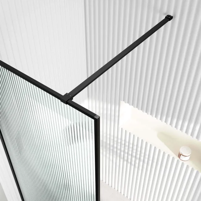 Munich Fluted Effect Matt Black Framed Easy Clean 8mm Wet Room Shower Glass Panel 700mm