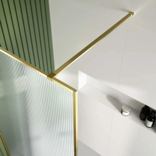 Munich Fluted Effect Brushed Brass Easy Clean 8mm Wet Room Shower Glass Panel 900mm