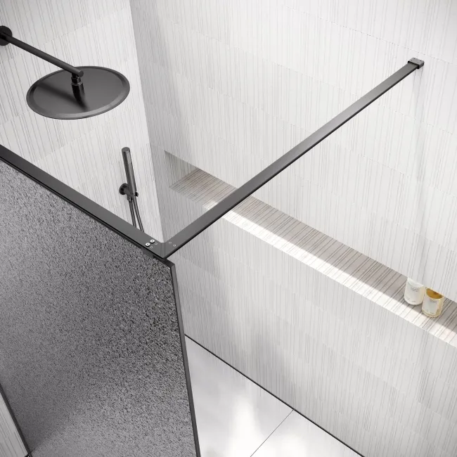 Lyon Gunmetal 8mm Laminated Wet Room Shower Glass Panel with Grey Frost Pattern 1100mm