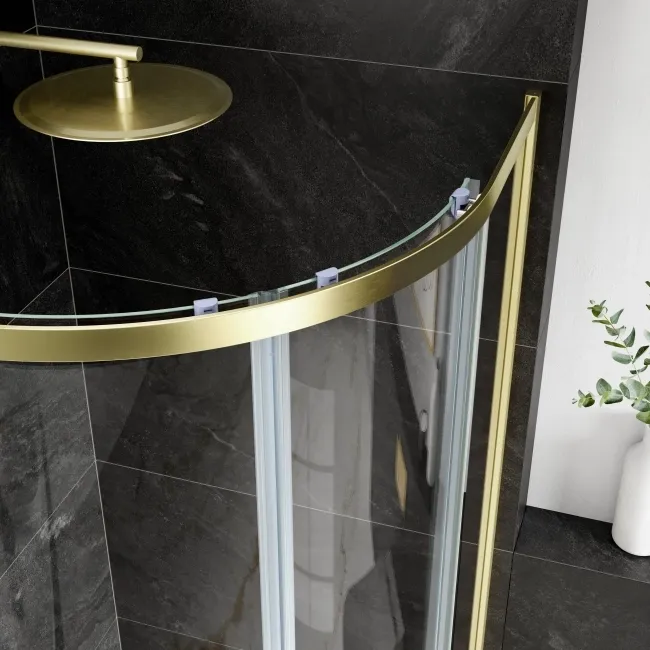 London Brushed Brass 6mm Offset Quadrant Shower Enclosure 1200x900mm
