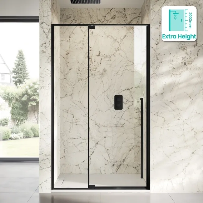 Cologne Matt Black Easy Clean 8mm Hinged Shower Door 1200mm
