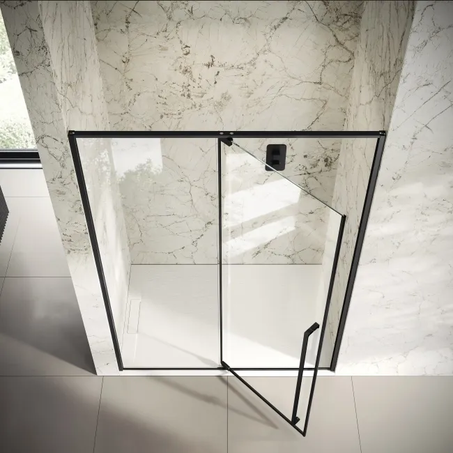 Cologne Matt Black Easy Clean 8mm Hinged Shower Door 1400mm