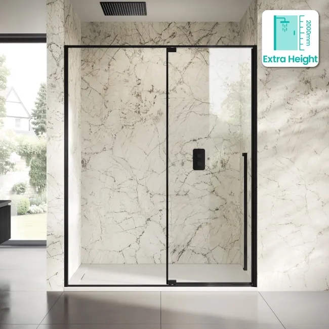 Cologne Matt Black Easy Clean 8mm Hinged Shower Door 1500mm