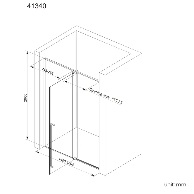 Cologne Matt Black Easy Clean 8mm Hinged Shower Door 1500mm