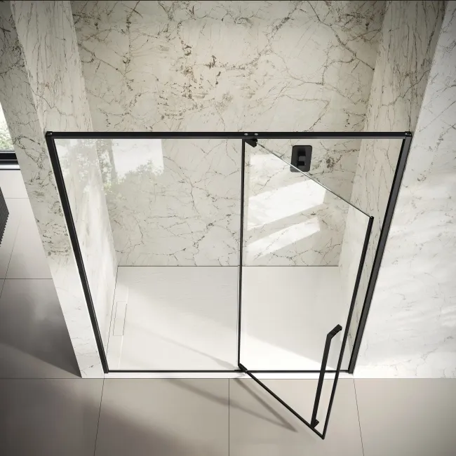 Cologne Matt Black Easy Clean 8mm Hinged Shower Door 1600mm