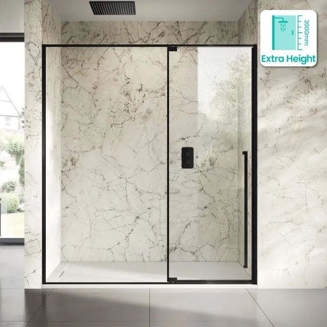 Cologne Matt Black Easy Clean 8mm Hinged Shower Door 1700mm