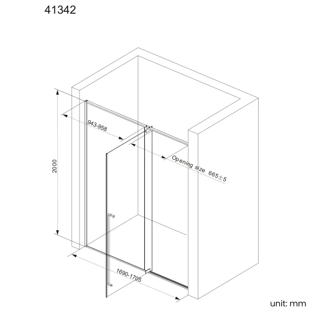 Cologne Matt Black Easy Clean 8mm Hinged Shower Door 1700mm