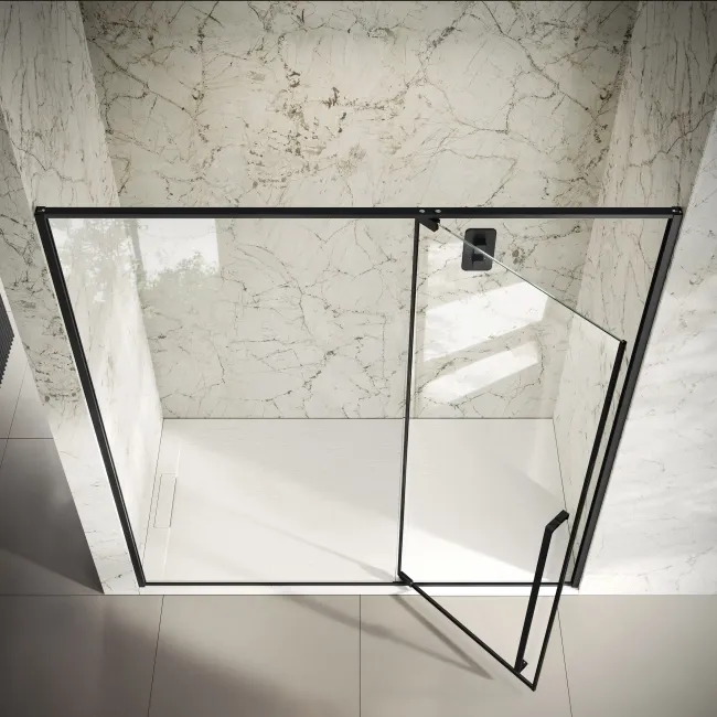 Cologne Matt Black Easy Clean 8mm Hinged Shower Door 1800mm
